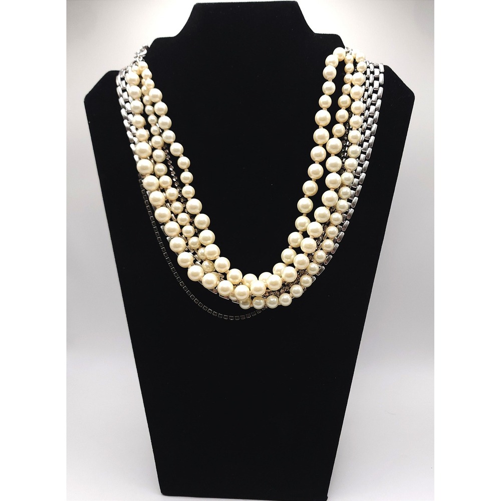 Stella & Dot Starlet Pearl Crystal Convertible Necklace Silver Tone 18-20"